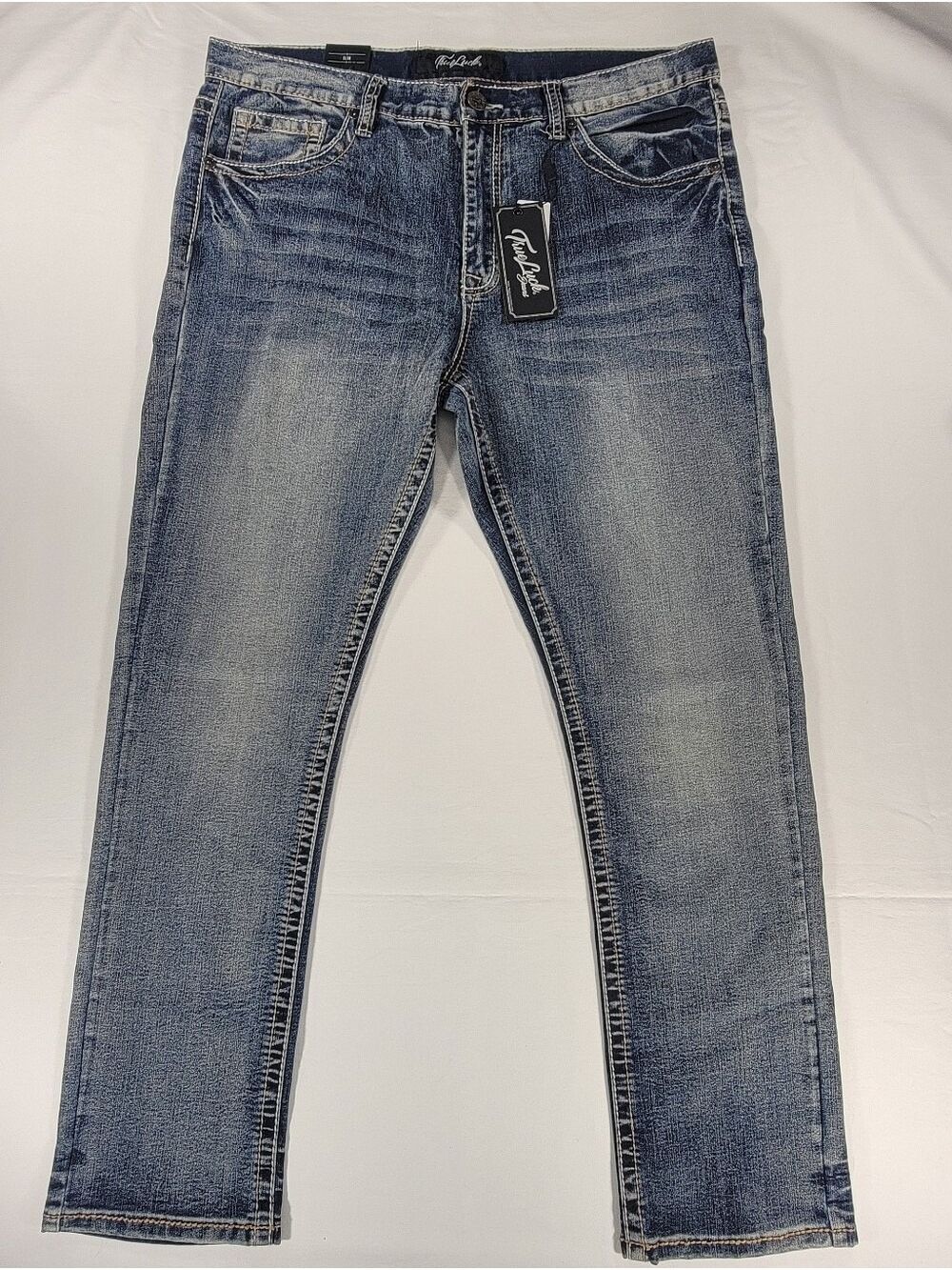NEW True Luck Jeans Mens 38x32 Blue Stretch Straight Slim Denim NWT